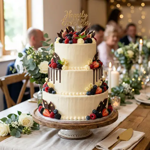 Delicious Multi-Tiered Cake with Fresh Fruits