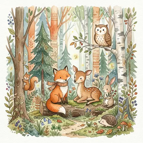 Whimsical Woodland Animals in Watercolour Style