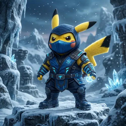 Yellow Creature in Intricate Blue Outfit - Character with Icy Powers