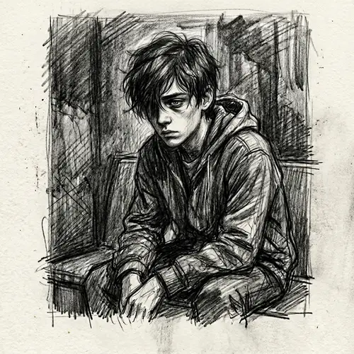 Melancholic Solitude | Teenage Boy Lost Gaze Sketch
