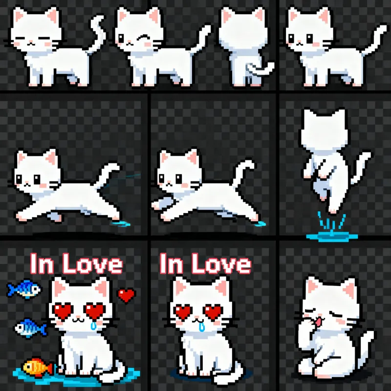 Cute 2D Pixel Cat Sprite Sheet for Games