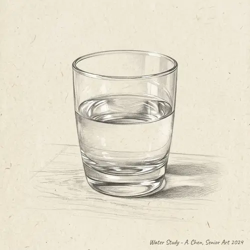 Hyperrealistic Pencil Sketch of Water Glass