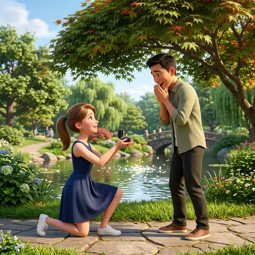 Romantic Proposal Scene in Serene Park - 3D Image