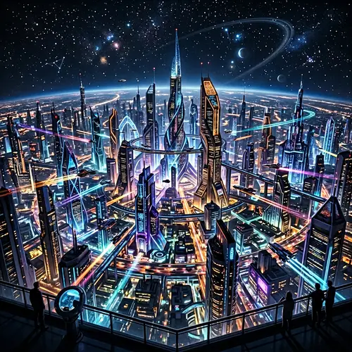 Futuristic City Skyline at Night