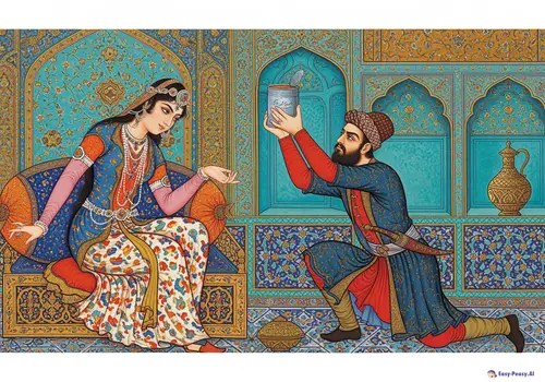 Qajar Style Persian Miniature Painting Details