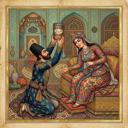 Qajar Style Persian Miniature Painting Details
