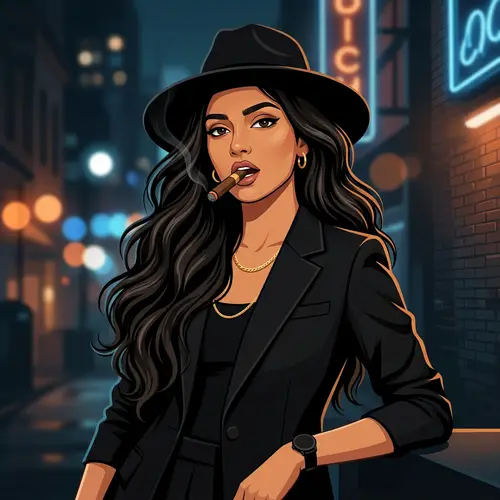 Vector Illustration of Stylish South Asian Girl in Black Attire