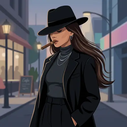 Fashionable Girl Vector Illustration with Black Hat and Cigar