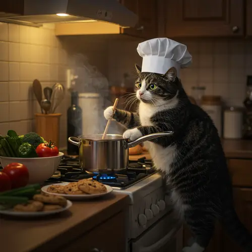 Chubby Tuxedo Cat Cooking Tips