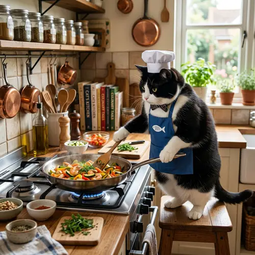 Chubby Tuxedo Cat Cooking Tips