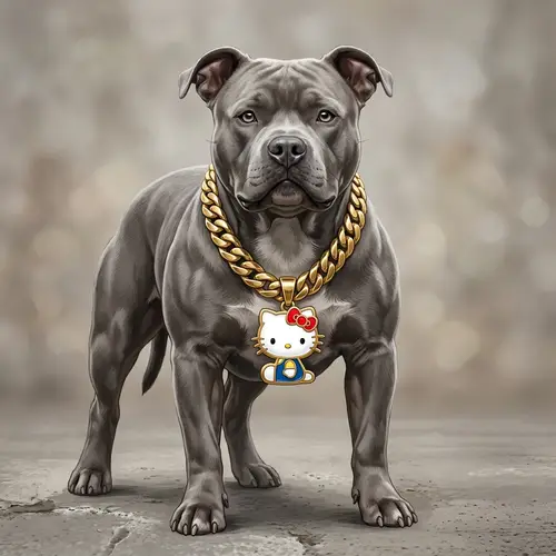 Solid Gray American Bully Dog with Hello Kitty Pendant Necklace
