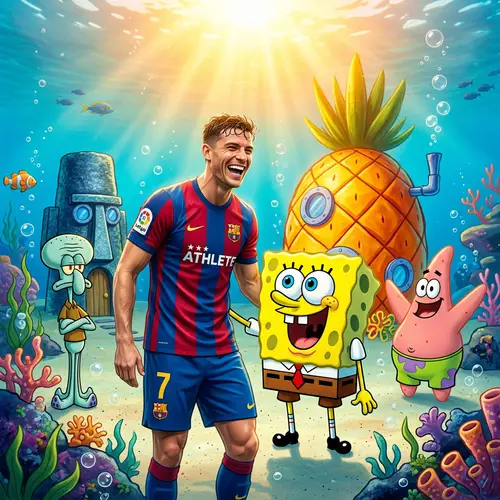 Athletic Person with Bob Sponge in Undersea Scenery