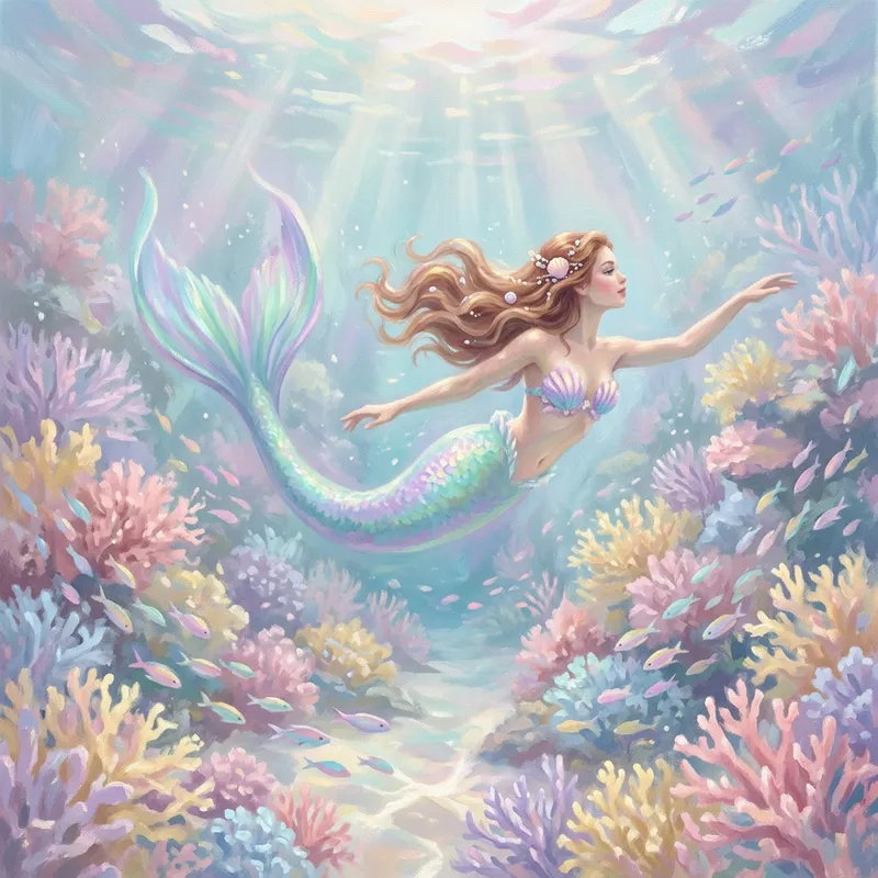 Enchanting Underwater Mermaid Vista in Impressionistic Style