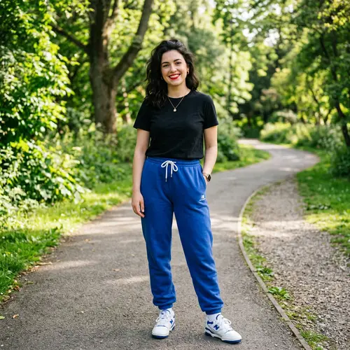 Stylish Girl in Red Lipstick and Casual Wear