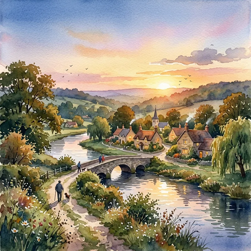 Evening Fishing in Watercolor: A Serene Scene