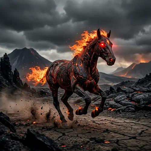 Fiery Demon Horse Galloping - Epic Fantasy Landscape