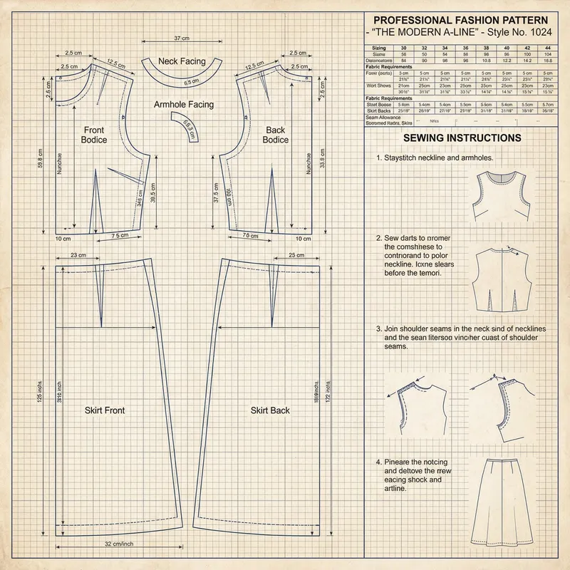 Professional Technical Sewing Pattern for DIY Projects