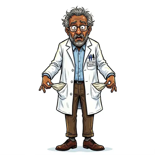 Bewildered South Asian Scientist in White Coat | Comic Style