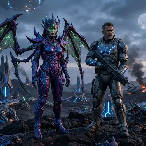 Queen of Blades Sarah Kerrigan and Jim Raynor in Starcraft 2