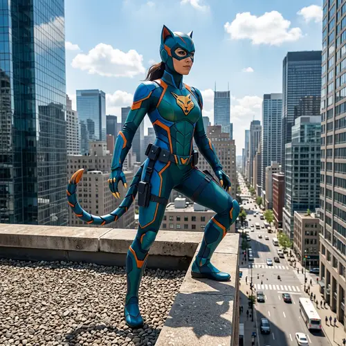 Sleek Feline-Inspired Superhero Leaping into Action