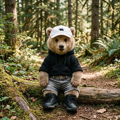 Adorable Baby Bear in Jeans and Hoodie