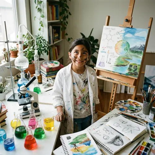 Young Hispanic Girl Embracing Science and Art