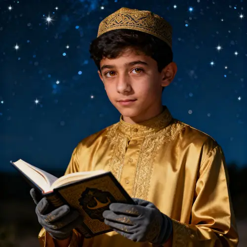 Elegant Muslim Boy in Gold Jalabya