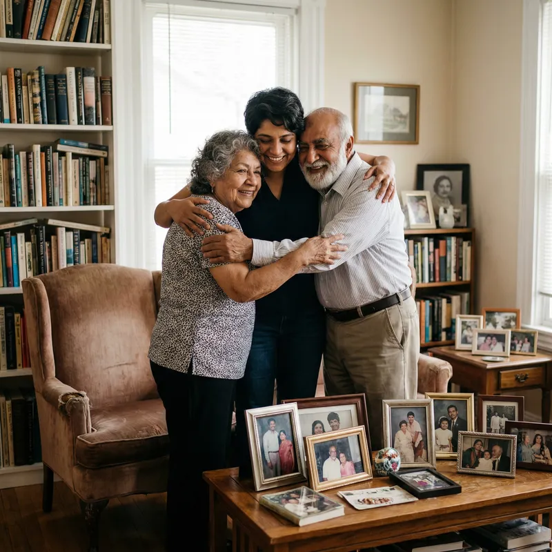 Heartwarming Family Hug in Multicultural Cozy Home
