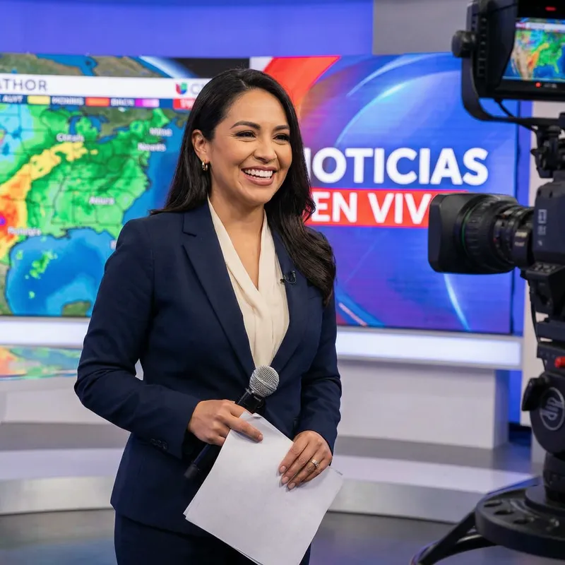 Beautiful TV Presenter Captivating Audience with Charismatic Smile Beautiful TV Presenter Captivating Audience with Charismatic Smile