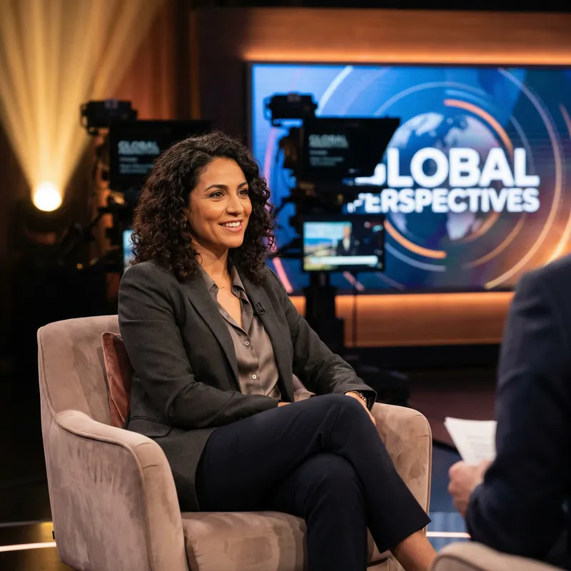 Beautiful TV Host Sitting