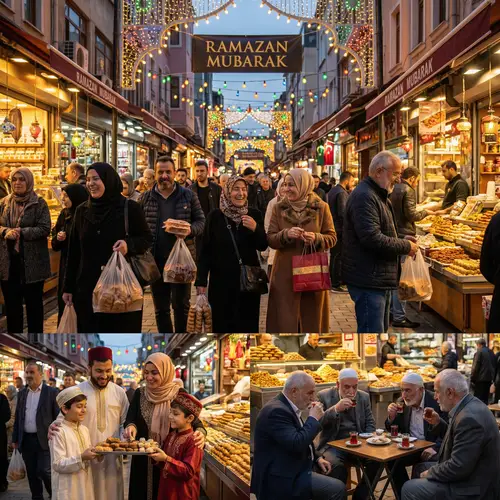 Vibrant Ramazan Street Scene: Festive Atmosphere & Colorful Decorations