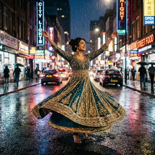 Asian Lady Dancing in Rain | Cityscape Euphoria