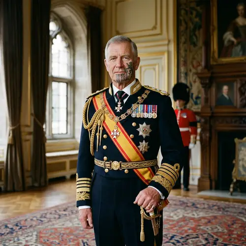 Regal British Royal Style Man with Face Tattoo