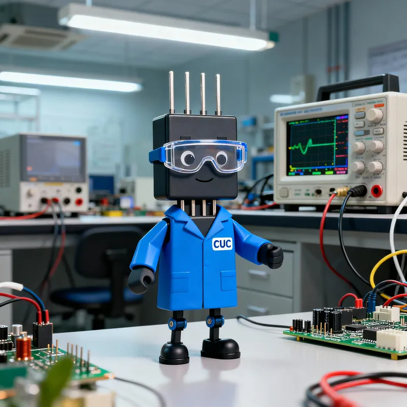 Cartoon Transistor Mascot in Tech Lab