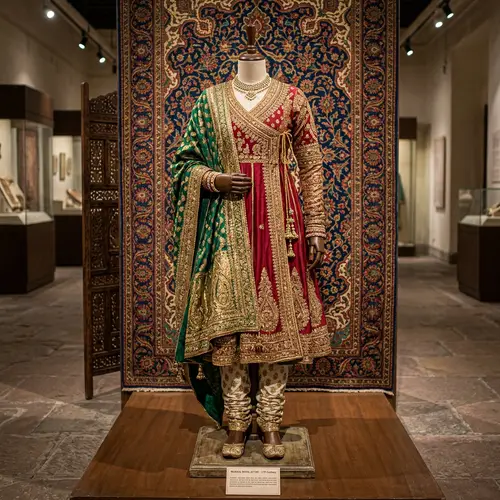 Mughal Royal Outfit: Angarkha & Dupatta Display