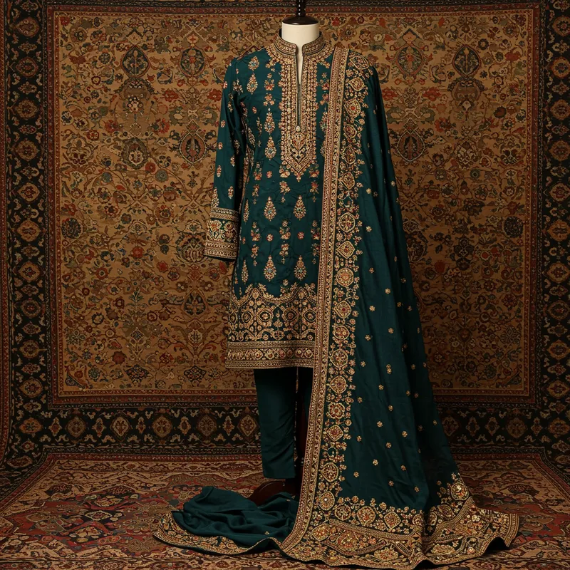 Mughal Royal Outfit: Angarkha & Dupatta Display