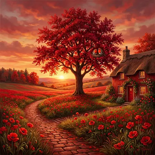 Calm Red Scene with Poppies and Robin | Website Name
