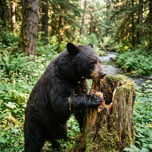 One Bear Eats Honey - Wild Nature Scene