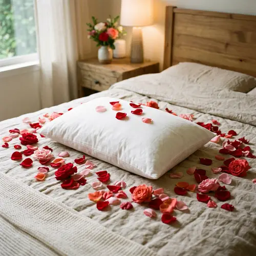 Beautiful Pillow with Roses on Bed