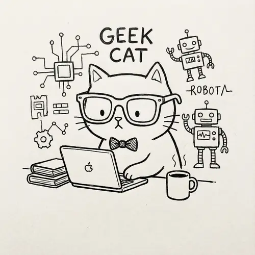 Geek Cat Doodle Drawing - Cute & Simple Art
