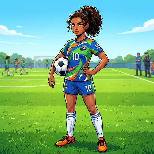 Athletic Diverse Girl Soccer Player on Green Field