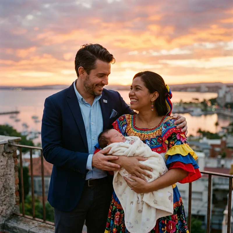 Uruguayan Man, Venezuelan Woman & Baby | Family Portrait at Sunset