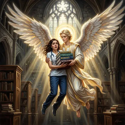 Frightened Medical Student Lifted by Angel | Hopeful Scene