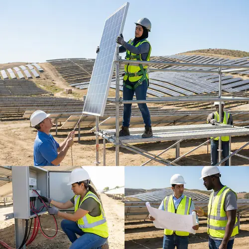Diverse Team at Work: Solar Installation Scene