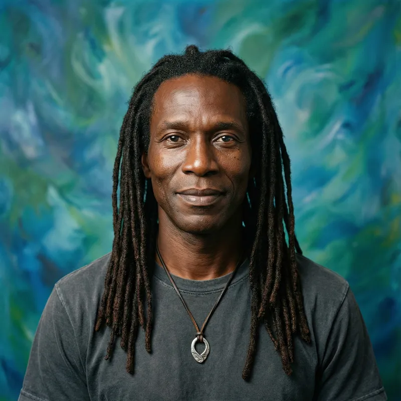 Detailed Portrait of Serene Black Man with Dreadlocks