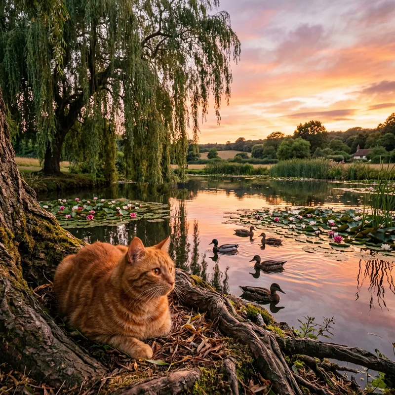 Charming Cats in Serene Landscapes