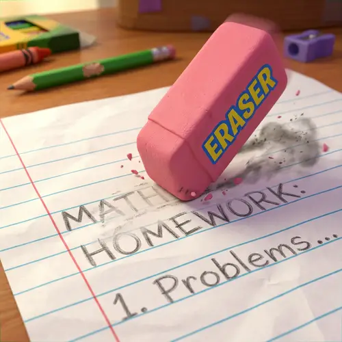 Vibrant 3D Animation of Pencil Eraser Erasing Writing