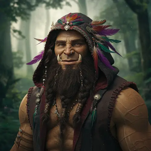 Charming Orc with Intricate Hood & Beard