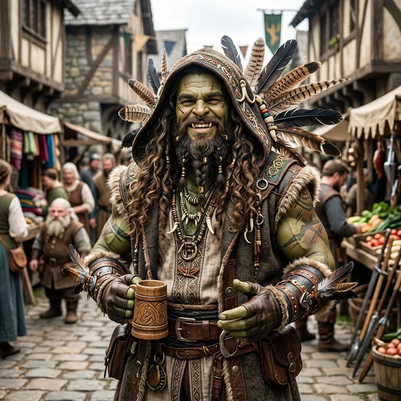 Charming Orc with Intricate Hood & Beard