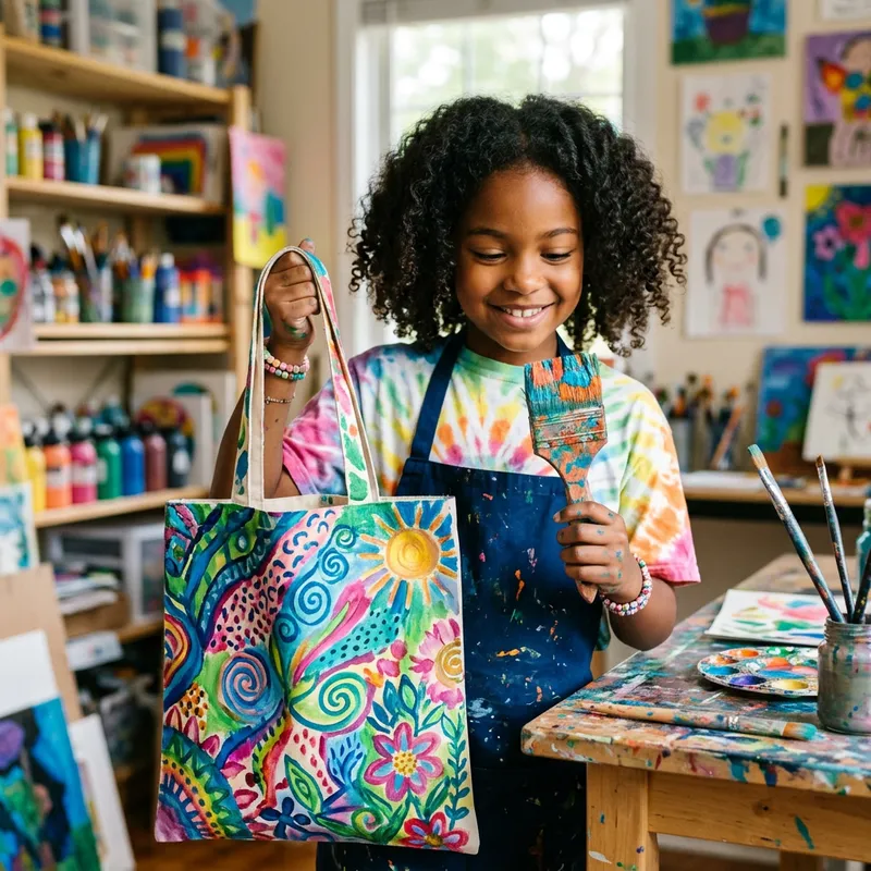 Black Girl Painting Tote Bag with Curly Hair - Artistic Expression